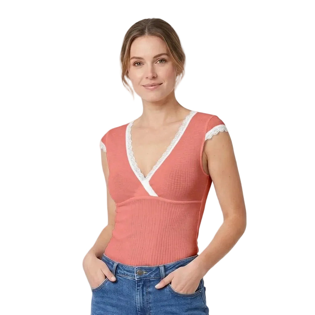Valentina Criss Cross Top Calypso Coral/White