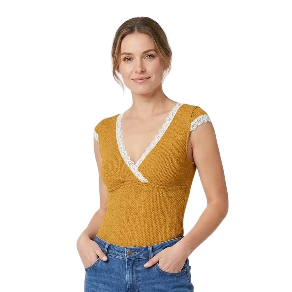 Valentina Criss Cross Top Golden Yellow/White