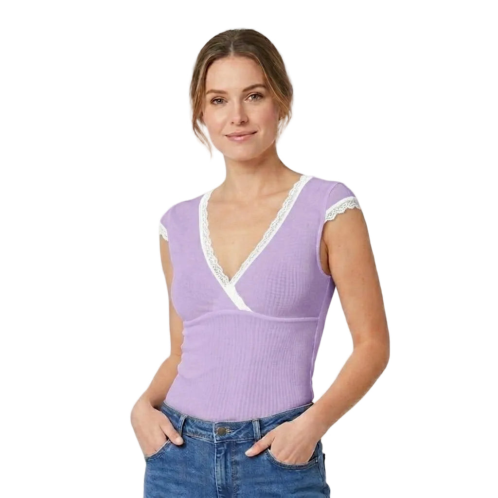Valentina Criss Cross Top Lavender/White