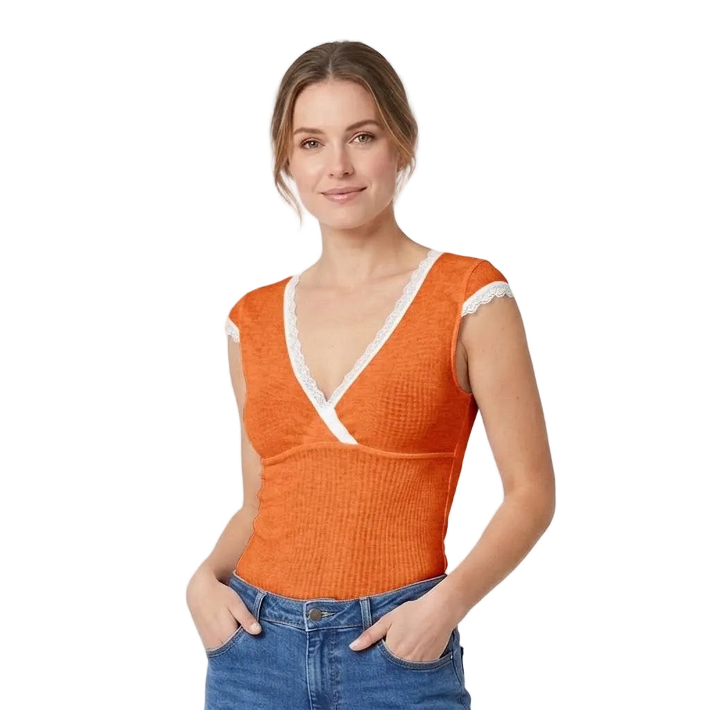 Valentina Criss Cross Top Sun Orange/White