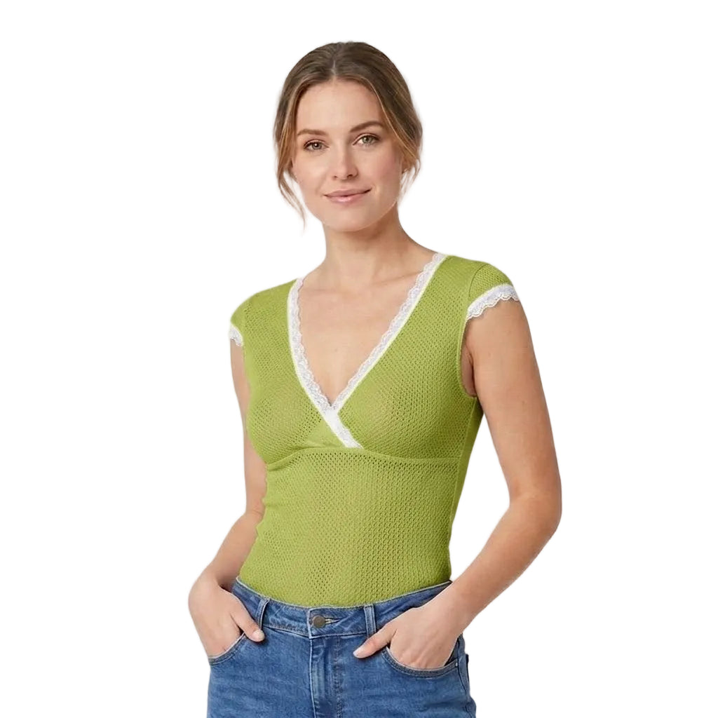 Valentina Criss Cross Top Pistacchio/White